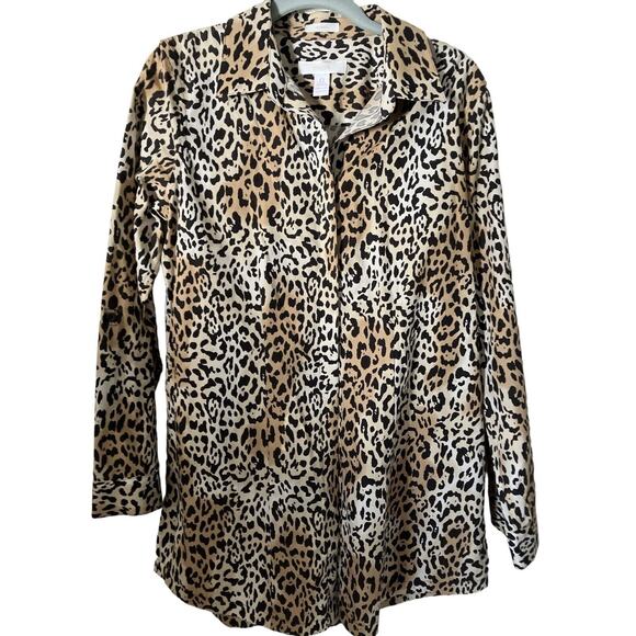 Chico's Women's Button Down Tunic Animal Print Tabbed Roll Up Sleeve Sz Sm - Picture 5 of 8